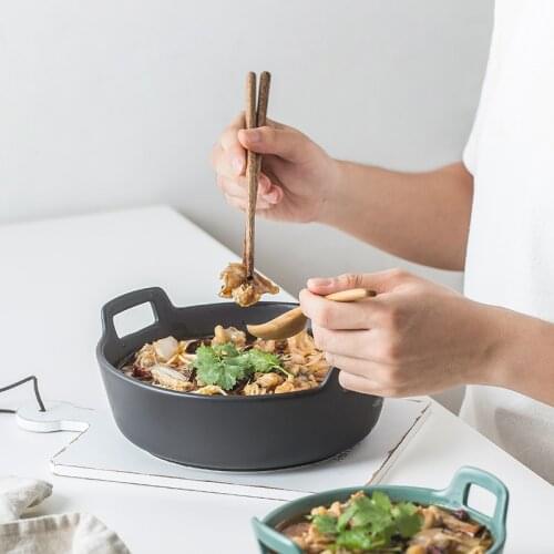 Household baking Bowl Ceramic double ear baking rice bowl non stick deep baking plate high temperature resistant microwave oven