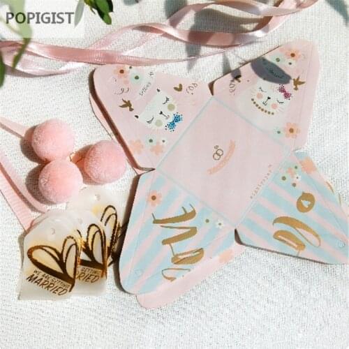 Double-sided printing Creative Cartoon Cat Triangular Pyramid Candy Boxes Wedding Favors Party Supplies Sugar Box Baby Showe box
