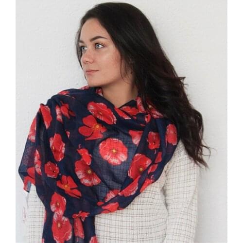 Jinjin.QC Poppy Floral Printed Scarf Women Fashion Shawls and Wraps Muslim Hijab Echare Foulard Femme Bufanda Mujer Bandana