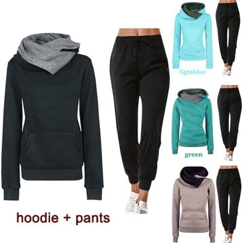 Spring And Autumn 2 Pieces Sets Casual Tracksuit Hoodies Sweatshirt Pants Suit Women Pullover With Pockets Ensemble