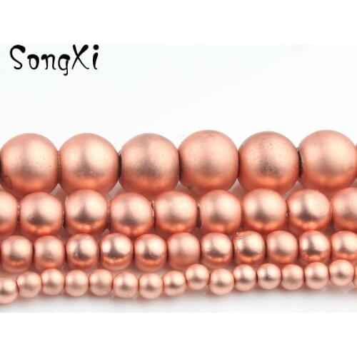 Natural Dull Polish Matte Rose Gold Hematite Stone Round Loose Beads Diy Bracelet Necklace for Jewelry Making 2 3 4 6 8mm 15