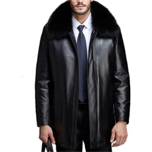 Genuine Leather Jacket Real Mink Fur Coat Winter Jacket Men Fox and Rabbit Fur Collar Sheepskin Coat Windbreaker 6068-Z MY1724