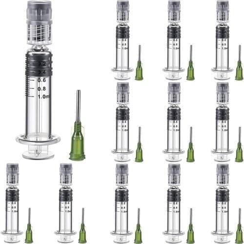 Reusable Borosilicate Glass Luer Lock Syringe Liquid Dispensing Syringes with 14 GA Blunt Tip for Thick Liquids, Glue, Ink, Feed