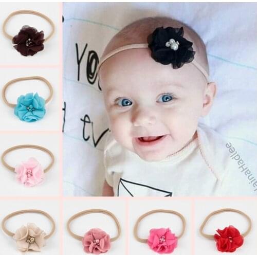 Yundfly 10pcs Fashion Toddler Elastic Khaki Nylon Headband Handmade Chiffon Flower Hairband Baby Girls Hair Accessories