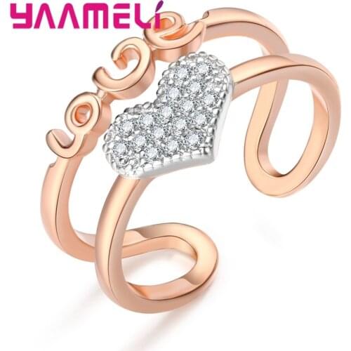 Fashion Casual Daily Wear Jewelry Top Quality 925 Sterling Silver Finger Ring Rose Gold Anel LOVE Stamp Heart For Street Beat