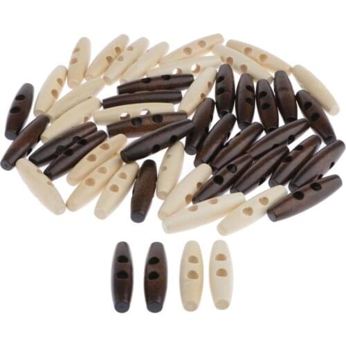Pack of 50 Wood Horn Toggle Buttons 2 inch Oval Wooden Button in Sewing for Coats Sweater Crafts Decor