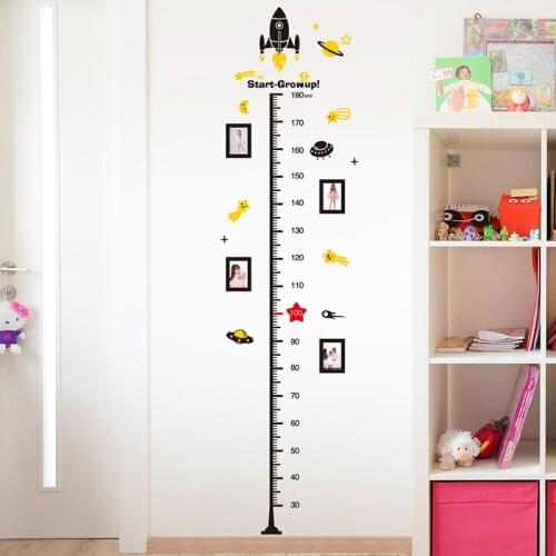 Height Measure Wall Stickers DIY Cartoon Spacecraft Wall Decals for Kids Rooms Baby Bedroom Home Decoration