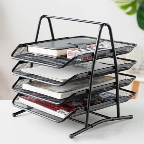 Desk Metal Iron Mesh Document 4 Tier File Holder Tray A4-size paper letter-size file folders Magazine Rack Organizer for Home