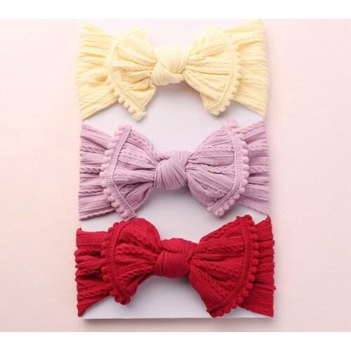 Nylon Cable Knit Baby Headband One size fits ALL ages Pom Pom nylon baby headbands Knot bow head wrap Nylon baby headwrap HB339D
