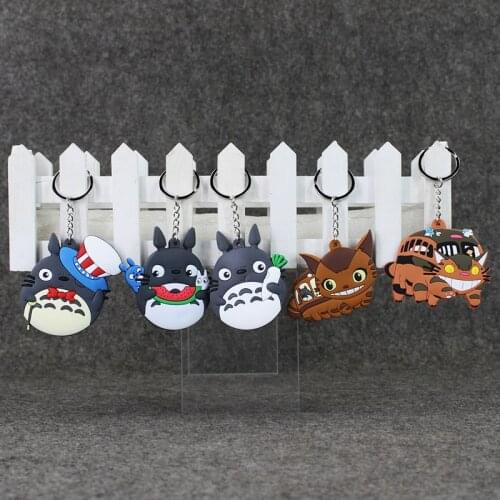 New arrival 5pcs/lot hayao miyazaki My Neighbor Totoro Anime Pendant Silicone Keychain Keyring