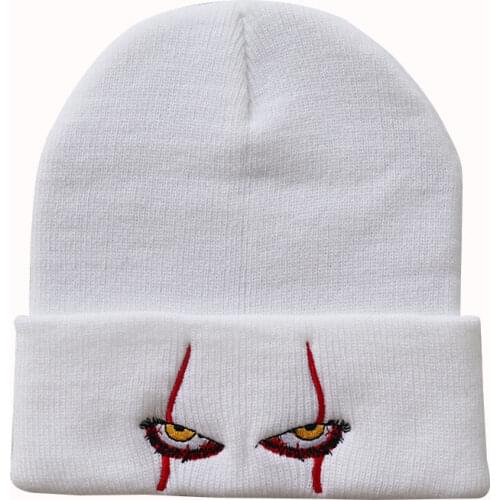Autumn Winter Halloween Clown Eyes Unisex Acrylic Knitted Beanies Hat Adult Child Warm Pullover Hip Hop Woolen Cold Cap