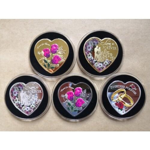 Heart Rose Commemorative Coin I Love You Emulation Valentines Day Gift Wedding Favor Decor Non Currency Coins