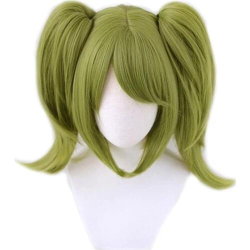 Game Danganronpa Cosplay Monaka Monaca Towa Wig Dangan Ronpa Green Clip Ponytails Heat Resistant Hair Wig 《No headdress