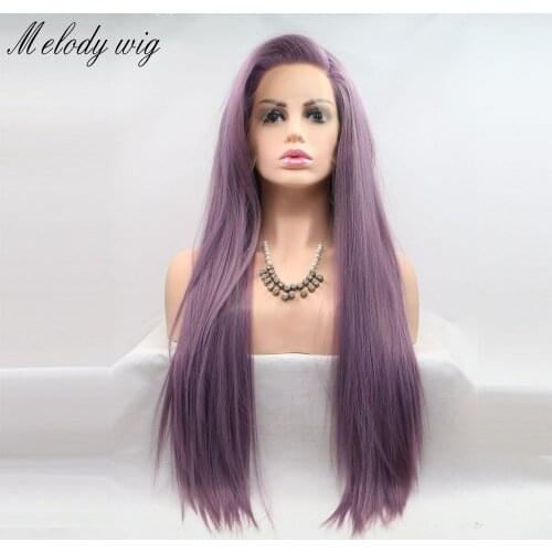 Melody Wigs Long Hair Straight Purple Wig Side Parting Heat Resistant Synthetic Lace Front Wigs Natural Hairline Soft Hair