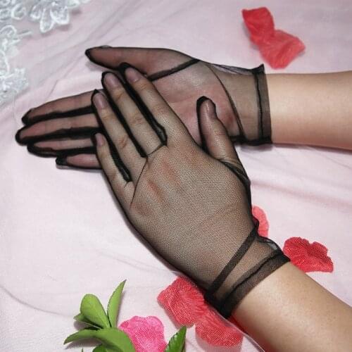 Sexy Black Womens Party Formal Evening Gloves Short Sheer Thin Party Wedding Gloves Driving Female Wrist Gloves White