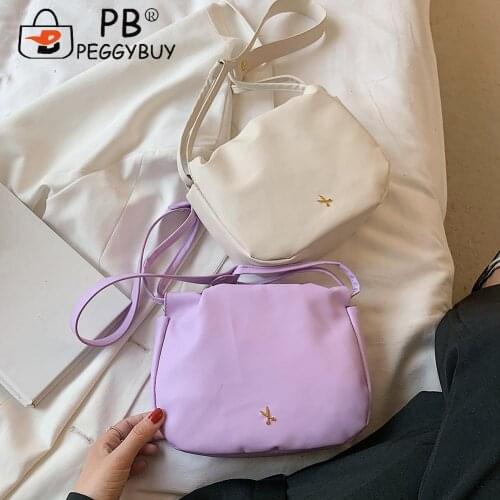 Casual Pure Color Chain Handbag Purse Fashion PU Drawstring Pleated Messenger Bag Women Scissor Small Shoulder Bags