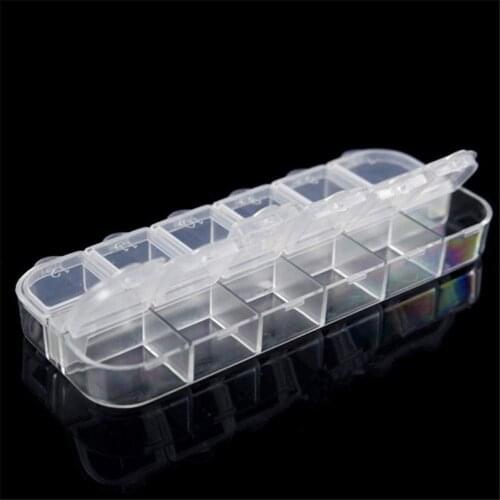 12 Compartment Empty Plastic Box Transparent Nail Art Decorations Storage Case Nail Accessories Gems Rhinestones Container Tools