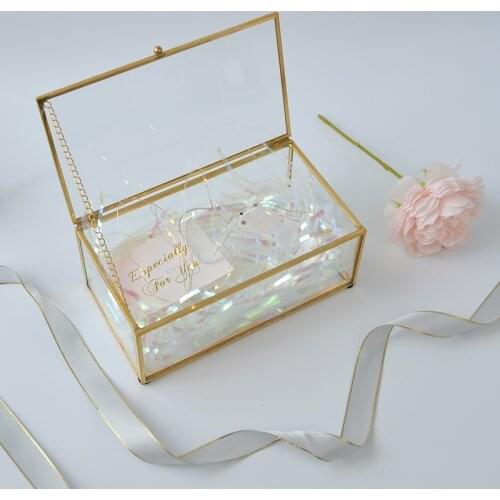 Open Lid Jewelry Ring Box Glass Jewelry Box Rectangular Transparent Small Jewelry Storage Box With Golden And Lid