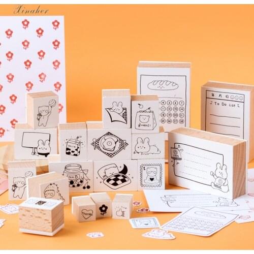 XINAHER Cute animals List time Planner stamp DIY wooden rubber stamps for scrapbooking stationery scrapbooking standard stamp