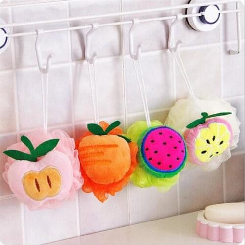 Cute fruit bath Balls Rich bubbles Body Bath Sponge Shower Brush Body Wash Scrubber Mesh Soft Puff bathroom bath Set