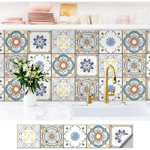 Mediterranean Style Art Mural Kitchen Oil-proof Bathroom Waterproof Tile Stickers Floor Tile Stickers Bedroom Decoration