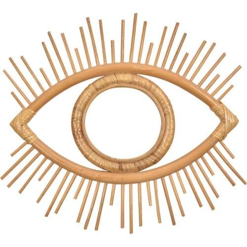 Eye Shape Decor Mirror Frame Rattan Art Decor Makeup Mirror Dressing Bathroom Wall Hanging Mirror Frame Crafts