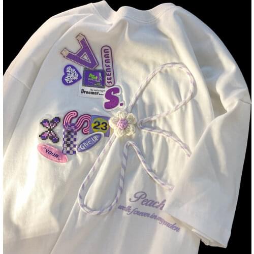 100% Cotton Love Printing Stitching Fake Two-piece Round Neck T-shirt Women 2021 Spring New Graphic Tee Women Shirts