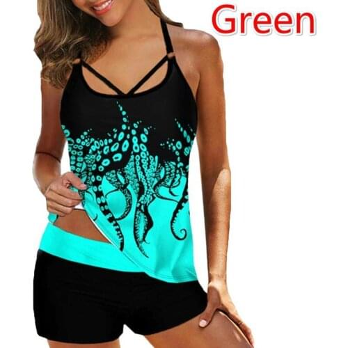 Womens Swimsuit Retro Leaf Print Sexy Vest Set Summer Beach Two-piece Swimwear Bathing Suit Plus Size 8XL