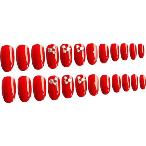24Pcs Red False Nails ABS UV Gel French Style Fake Art Tips Cover Tools