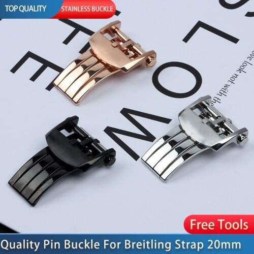 316L Watch Band Folding Buckle For Breitling Clasp 18mm 20mm Silver Black Rose Gold Stainless for Silicone Leather Watchband