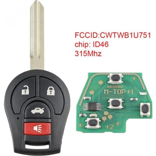 4 Buttons 315MHz Smart Car Remote Key with 46 Chip CWTWB1U751 Fit for Nissan Rogue 2008 - 2016