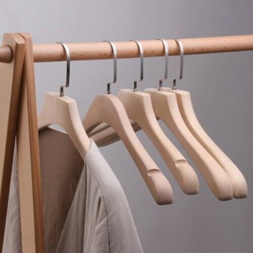 5 pcs/lot Paintless Solid Wood Coat Hangers Environment Friendly Non-slip Wooden Clothes Hanger Seamless Clothing Drying