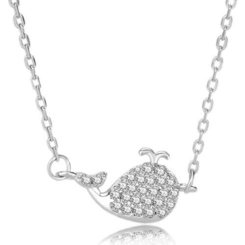 925 Sterling Silver Whale Necklace Female Small Fresh Clear Zircon micro-set Marine Clavicle Chain Cute Jewelry