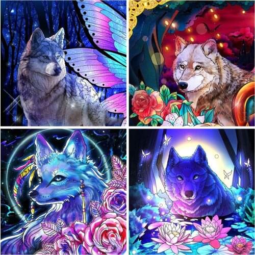 Wolf DIY 5D Diamond Painting Full Round Rhinestone Paintings Animal Diamond Embroidery Flower Cross Stitch Mosaic Home Decor