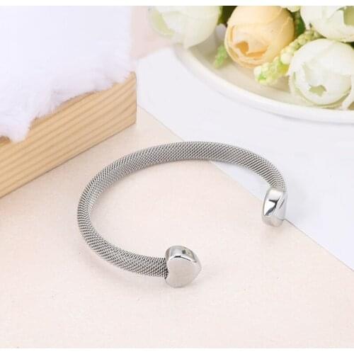 Simple Style Fashion Stainless Steel Opening Bangle Glamour Heart Three Colors Bead For Woman Jewelry