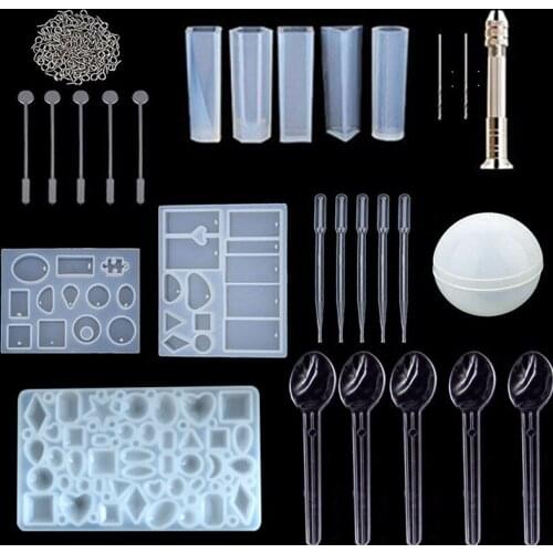 DIY Bracelet Pendant Epoxy Mold 10 Piece Set Crystal Silicone Mold with Dropper Stirring Rod Claw Nail Epoxy mold jewellery moul