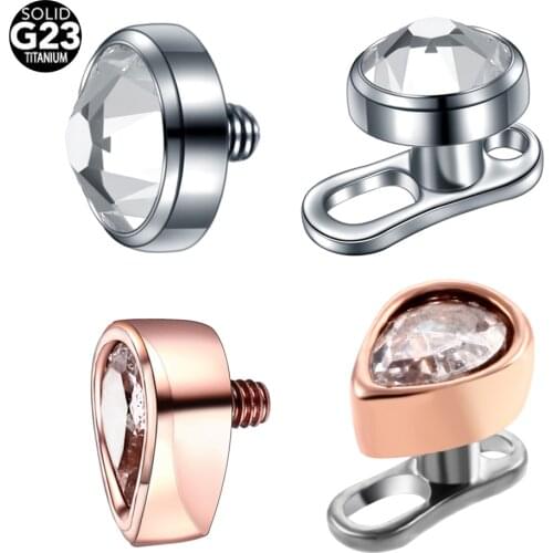 G23 Titaniuim Round Gem Dermal Piercings 316L Steel Water Drop Micro Piercings Dermal Anchor Top Skin Diver Surface Piercings