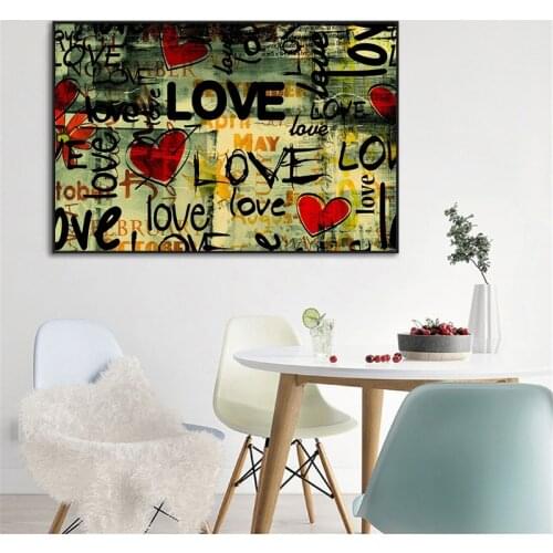 Graffiti Art Heart Love Posters and Prints on The Wall Canvas Painting Street Wall Art Picture for Living Room Home Decor