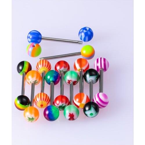 10-50pcs Acrylic Tongue Piercing Ring Barbell Stud Nipple Bar Ear Cartilage Rings Tragus Stainless Steel Women Body Jewelry 14G