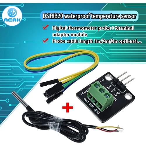 DS18B20 Temperature Sensor Module Kit Waterproof 100CM Digital Sensor Cable Stainless Steel Probe Terminal Adapter For Arduino