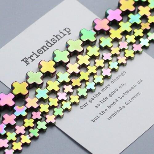 Colorful green Jesus Cross beads Plating Natural Hematite Stone Spacer Loose beads for Jewelry Making DIY Bracelet Accessories