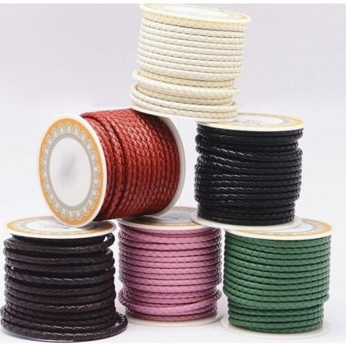 1Roll 3mm/4mm/5mm/6mm Round Genuine Braided Leather Cord Rope for Necklace Bracelet Jewelry DIY Accessories