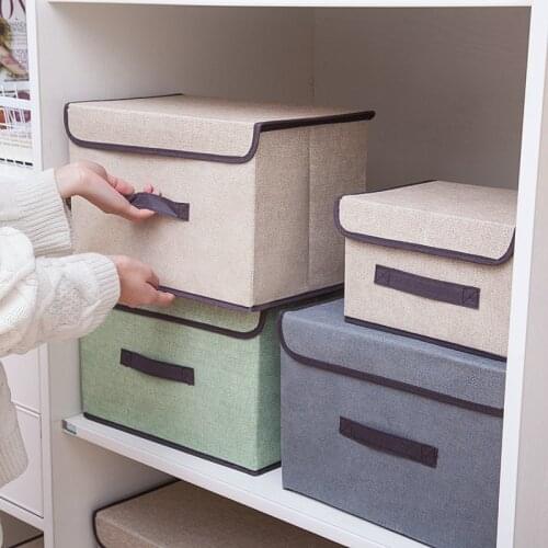 Linen Desktop Storage Box Waterproof Toy Sundries Storage Basket Cosmetic Underware Storage Organizer Office Stationery#1