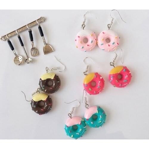 Fashion Earrings Cute Food Cake Donuts Lovely Cartoon Drop Earrings Personality Funny Party Girl Jewelry Gift