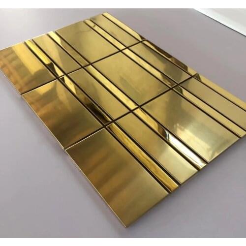 Golden Metal stainless steel mosaic tiles kitchen backsplash wall background living room porch dining room wall tiles