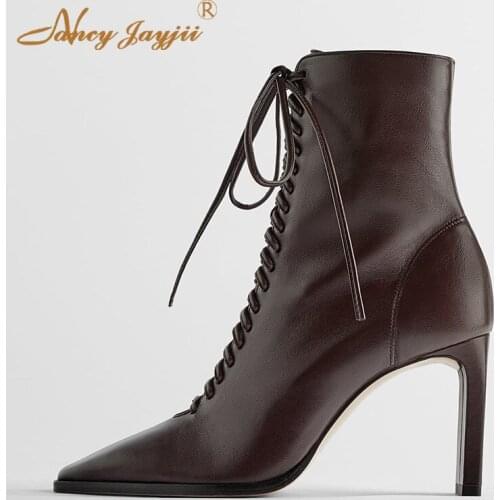 Brown 2019 winter new arrival ankle boots ladies shoes thick high-heeled fashion sexy dress party short plush large size4-16