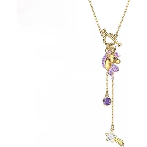 High quality SWA new style, dream girl heart-shaped purple unicorn design necklace elegant and charming fashion jewelry