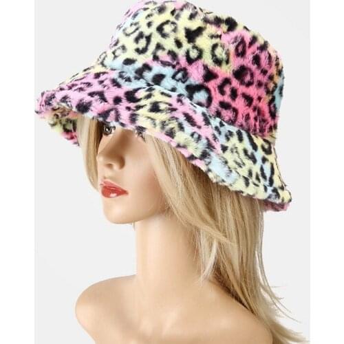 Leopard Pattern Autumn Winter Bucket Hat Women Multicolor Panama Hat Plus Velvet Warm Fisherman Cap Windproof Flat Top Basin Hat