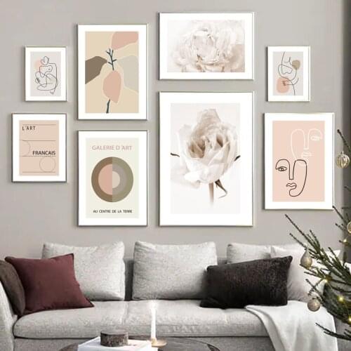 Peony Rose Flower Abstract Line Figure Leaf Face Wall Art Print Canvas Painting Nordic Poster Wall Picture For Living Room Decor