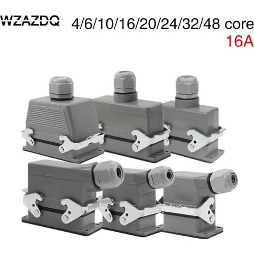 Rectangular heavy duty connector hdc-he-4/6/10/16/20/24/32/48 core waterproof aviation plug top line and lateral line 16A
